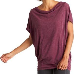Y Lucy Purple Heathered Batwing Short Sleeved Cowl Neck Boxy Athletic T Shirt
